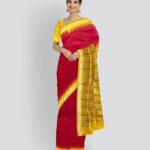 Red Yellow Silk Handloom Bomkai Saree