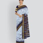 Grey Electric Indigo Silk Handloom Bomkai Saree