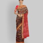 Brown Dark Red Silk Handloom Tissue Saree