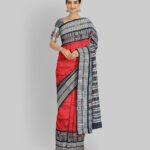 Red Black Silk Handloom Sambalpuri Sachipar Saree