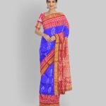 Navy Blue Dark Red Silk Handloom Sambalpuri Half Tissue Saree