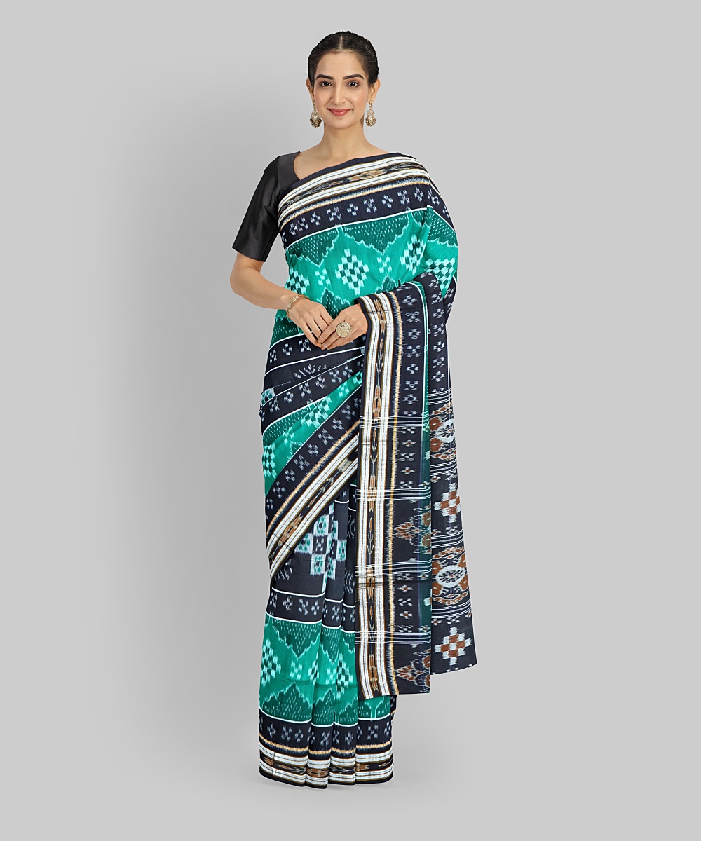 Green Black Cotton Handloom Nuapatna Saree