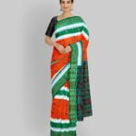 Orange Dark Green Cotton Handloom Nuapatna Saree