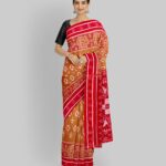 Peach Dark Red Cotton Handloom Nuapatna Saree