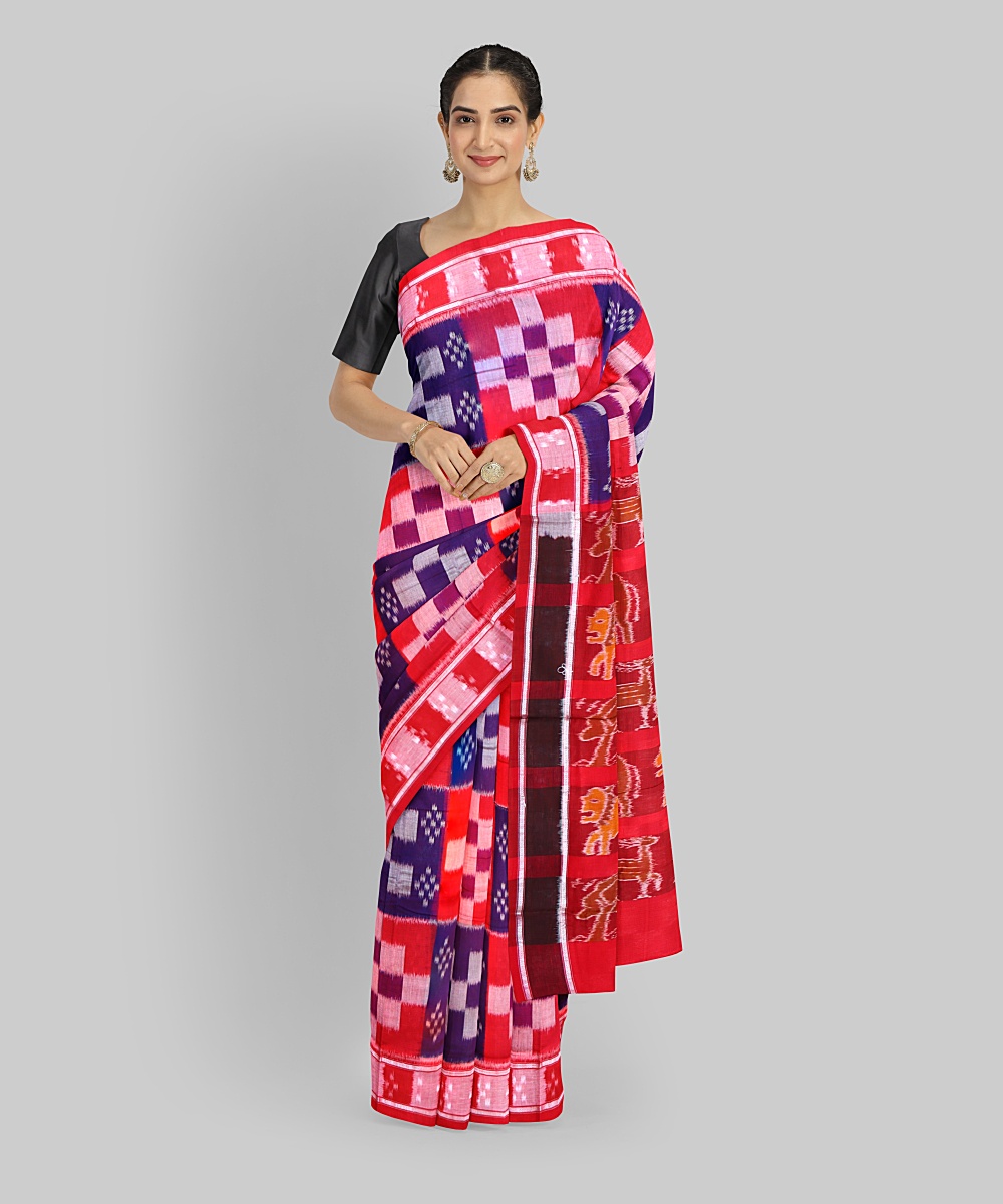 Multicolor Dark Red Cotton Handloom Nuapatna Saree
