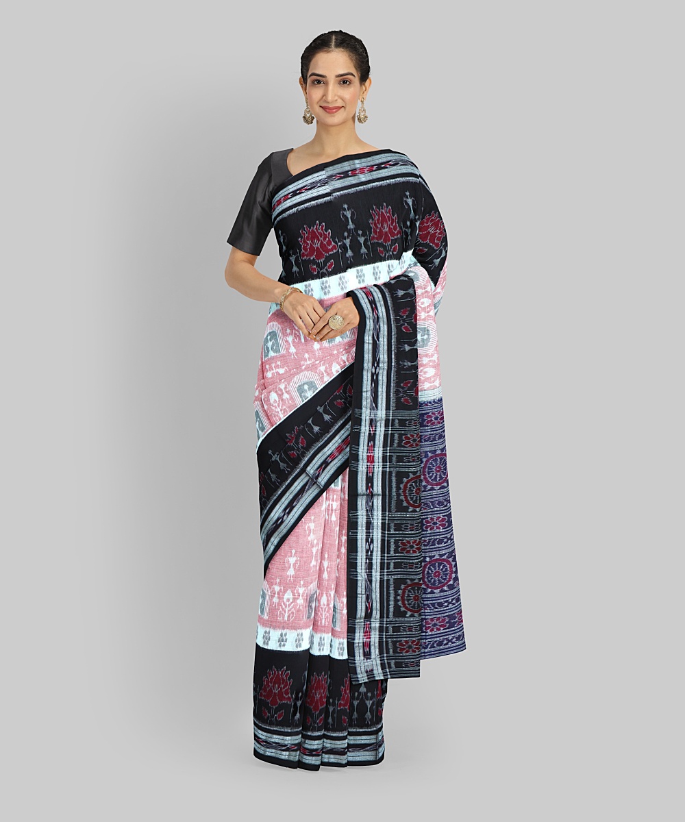 Beige Black Cotton Handloom Nuapatna Saree