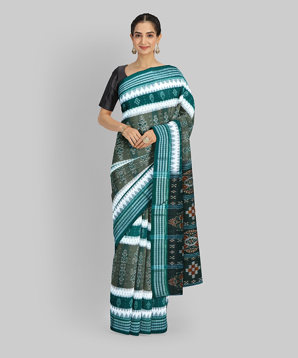 Multicolor Dark Green Cotton Handloom Nuapatna Saree