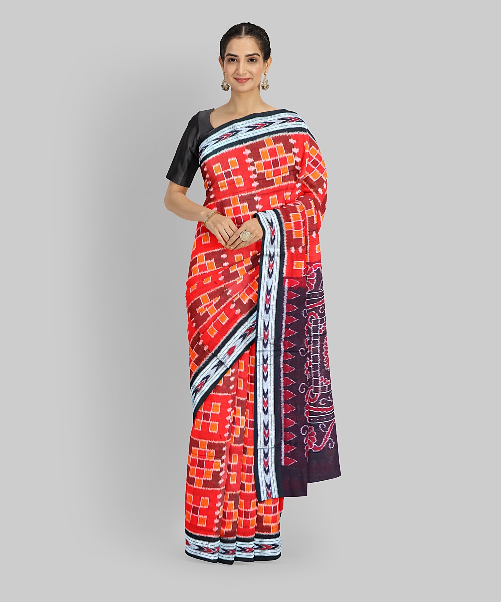 Multicolor Black Cotton Handloom Nuapatna Saree