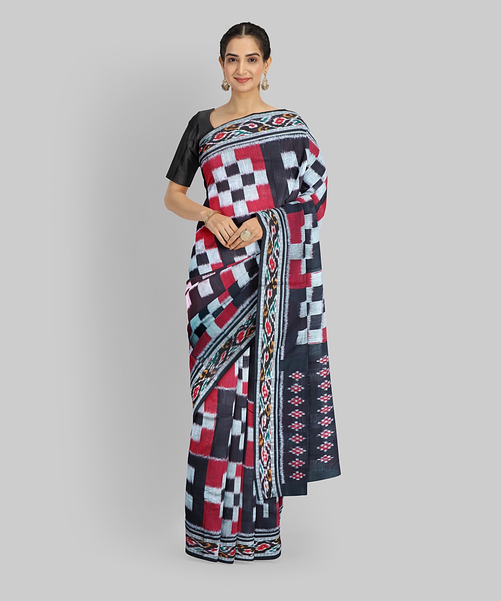 Multicolor Black Cotton Handloom Nuapatna Saree