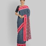 Black Dark Red Cotton Handloom Nuapatna Saree