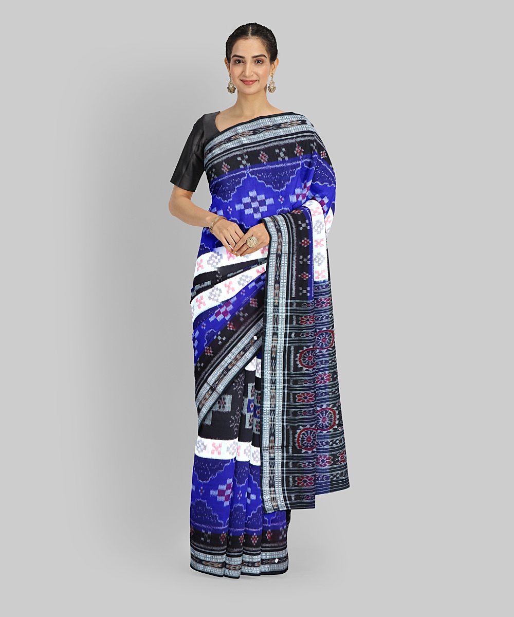 Multicolor Black Cotton Handloom Nuapatna Saree