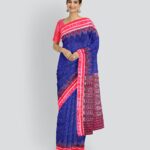 Cyan Blue Dark Red Cotton Handloom Nuapatna Saree