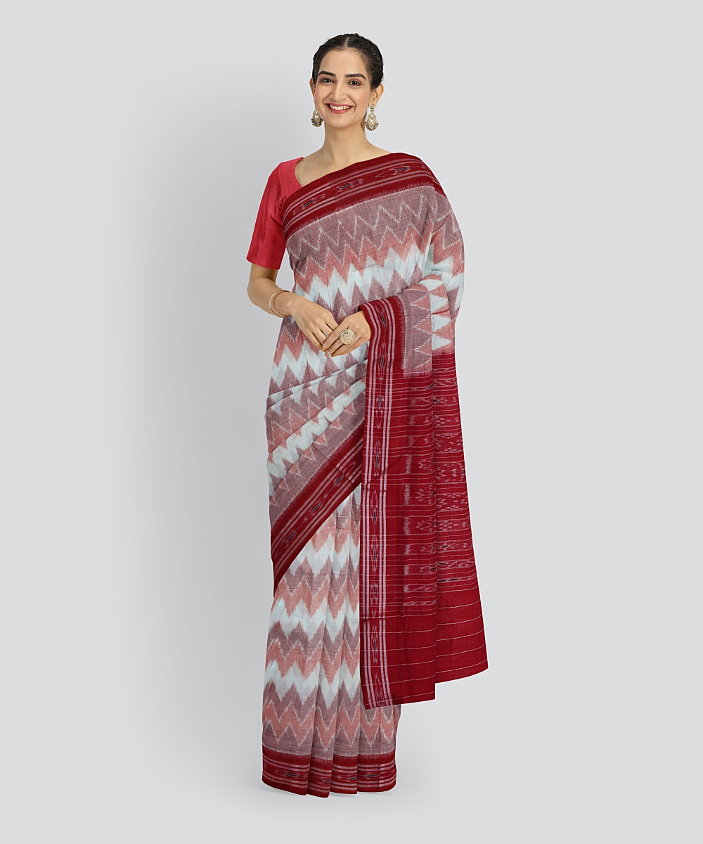 Multicolor Dark Red Cotton Handloom Nuapatna Saree