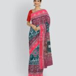 Dark Green Dark Red Cotton Handloom Nuapatna Saree