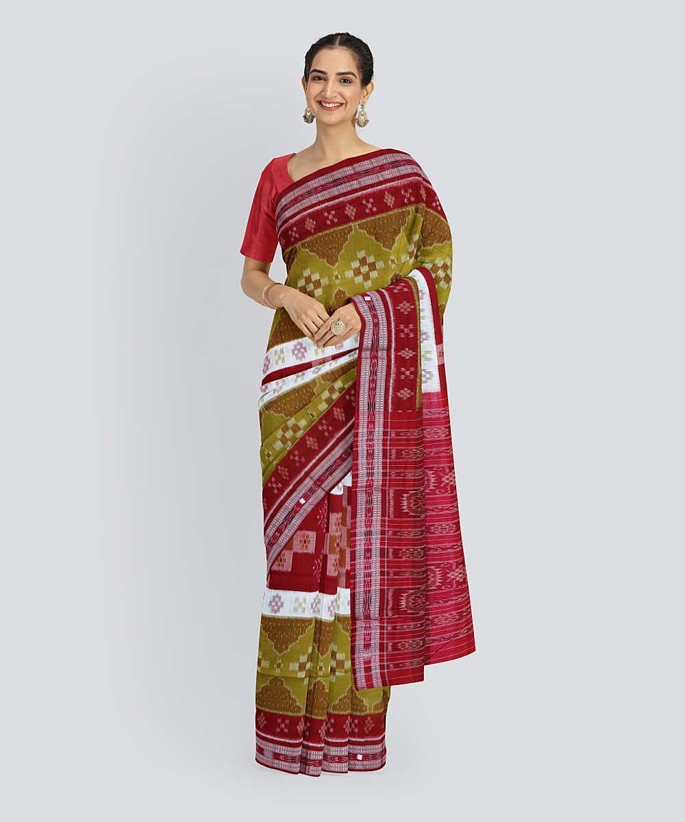 Multicolor Dark Red Cotton Handloom Nuapatna Saree