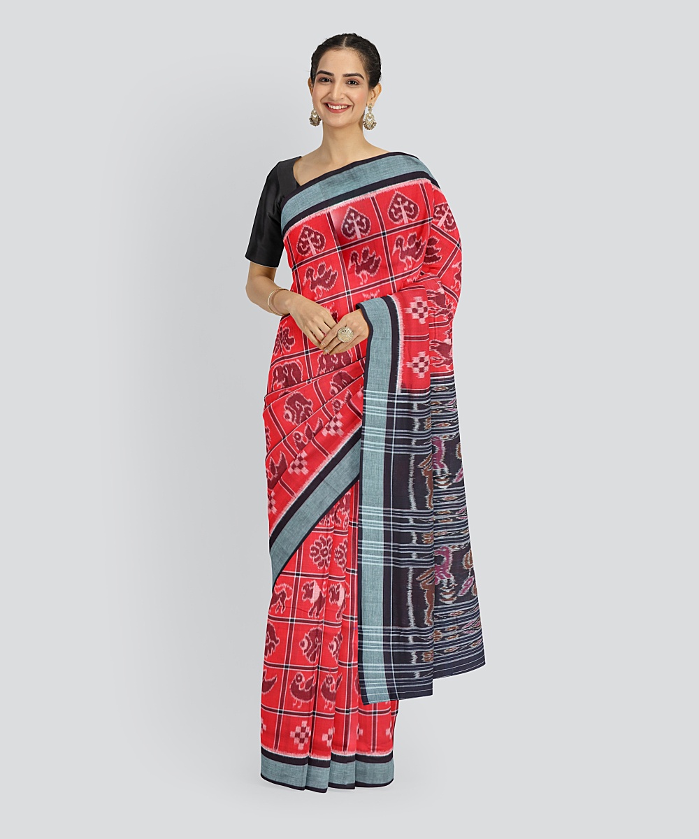 Red Black Cotton Handloom Nuapatna Nabakothi Saree