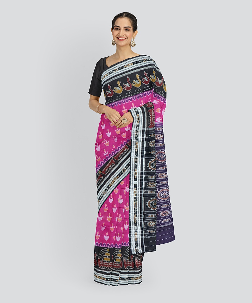 Purple Black Cotton Handloom Nuapatna Saree