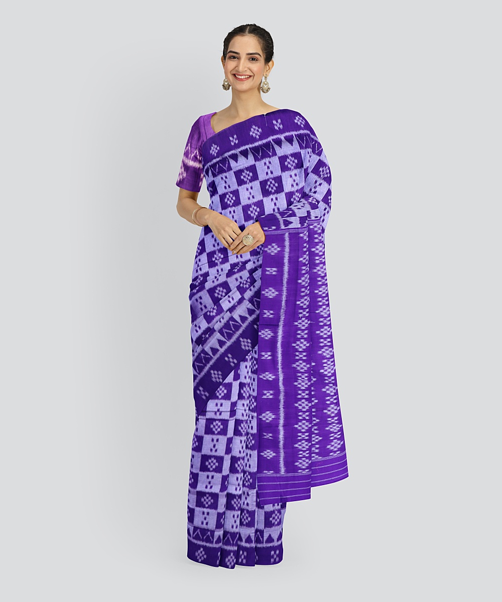 Grey Dark Violet Cotton Handloom Nuapatna Saree