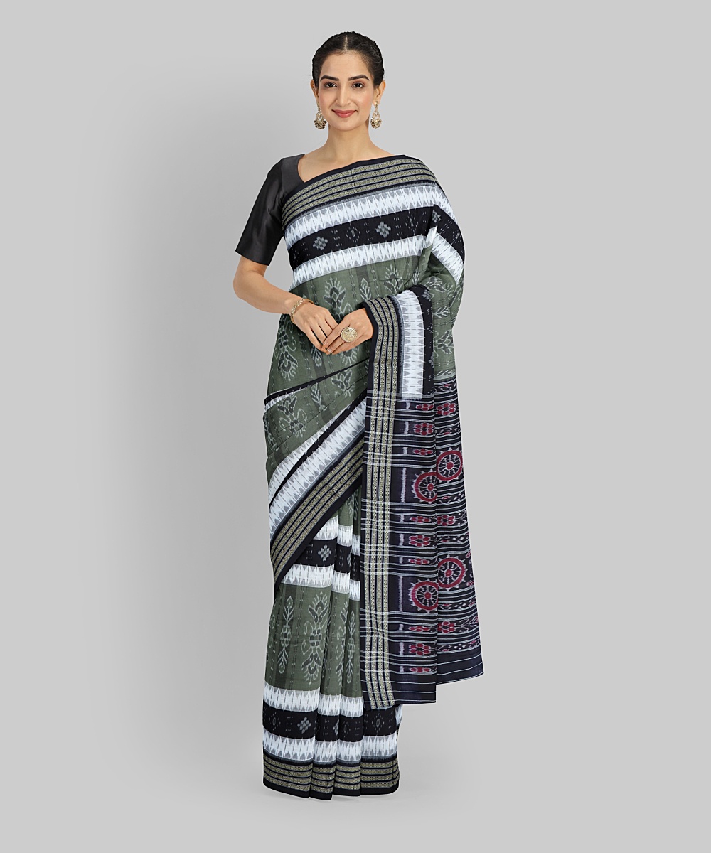 Brown Black Cotton Handloom Nuapatna Saree