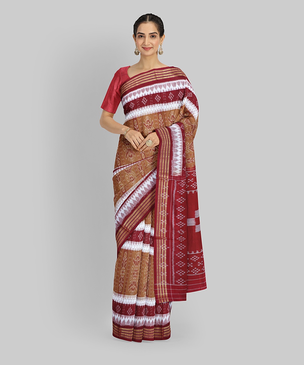 Multicolor Maroon Cotton Handloom Nuapatna Saree