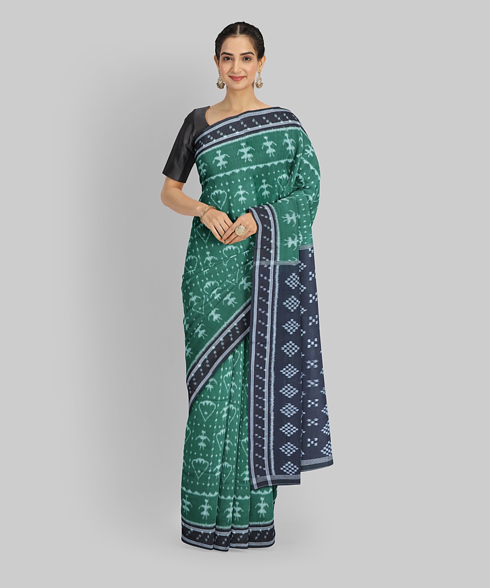 Dark Green Black Handloom Cotton Nuapatna Saree