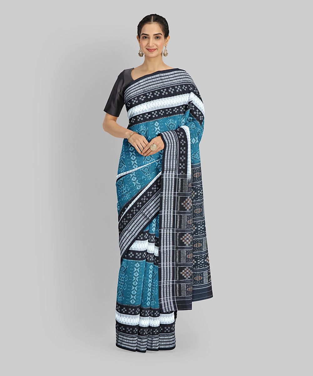 Multicolor Black Handloom Cotton Nuapatna Saree