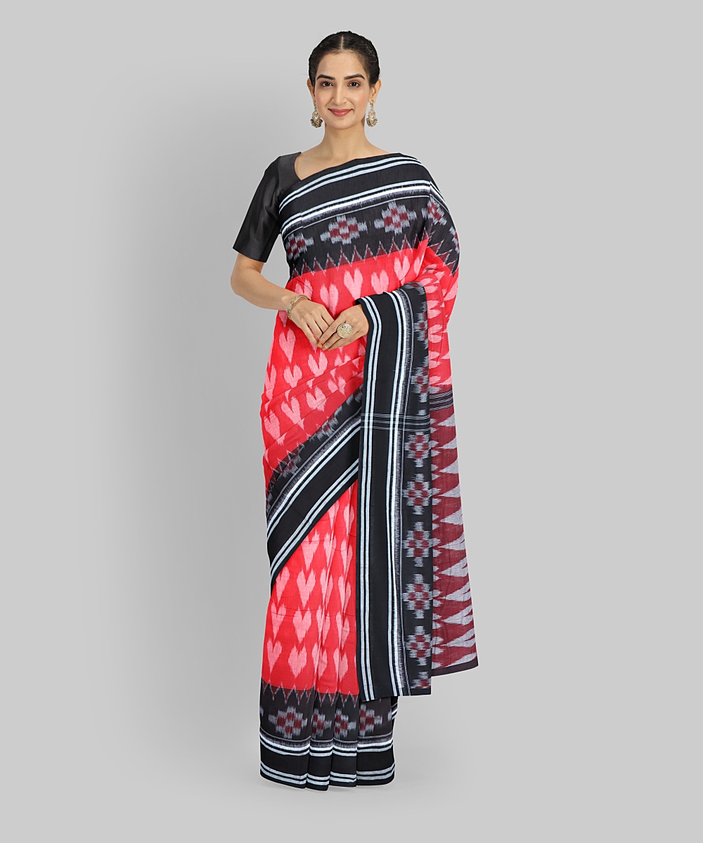 Red Black Cotton Handloom Nuapatna Saree
