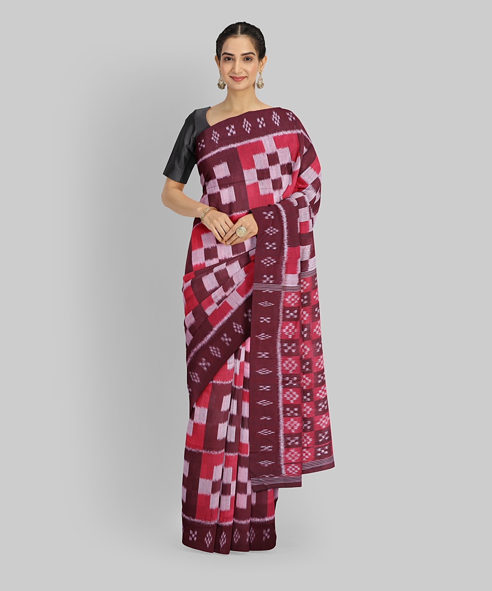 Multicolor Maroon Cotton Handloom Nuapatna Saree
