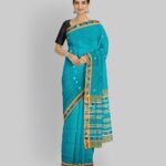 Turquoise Mustard Cotton Handloom Berhampuri Saree