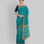 Turquoise Mustard Handloom Cotton Berhampuri Saree