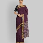 Maroon Mustard Handloom Berhampuri Cotton Saree