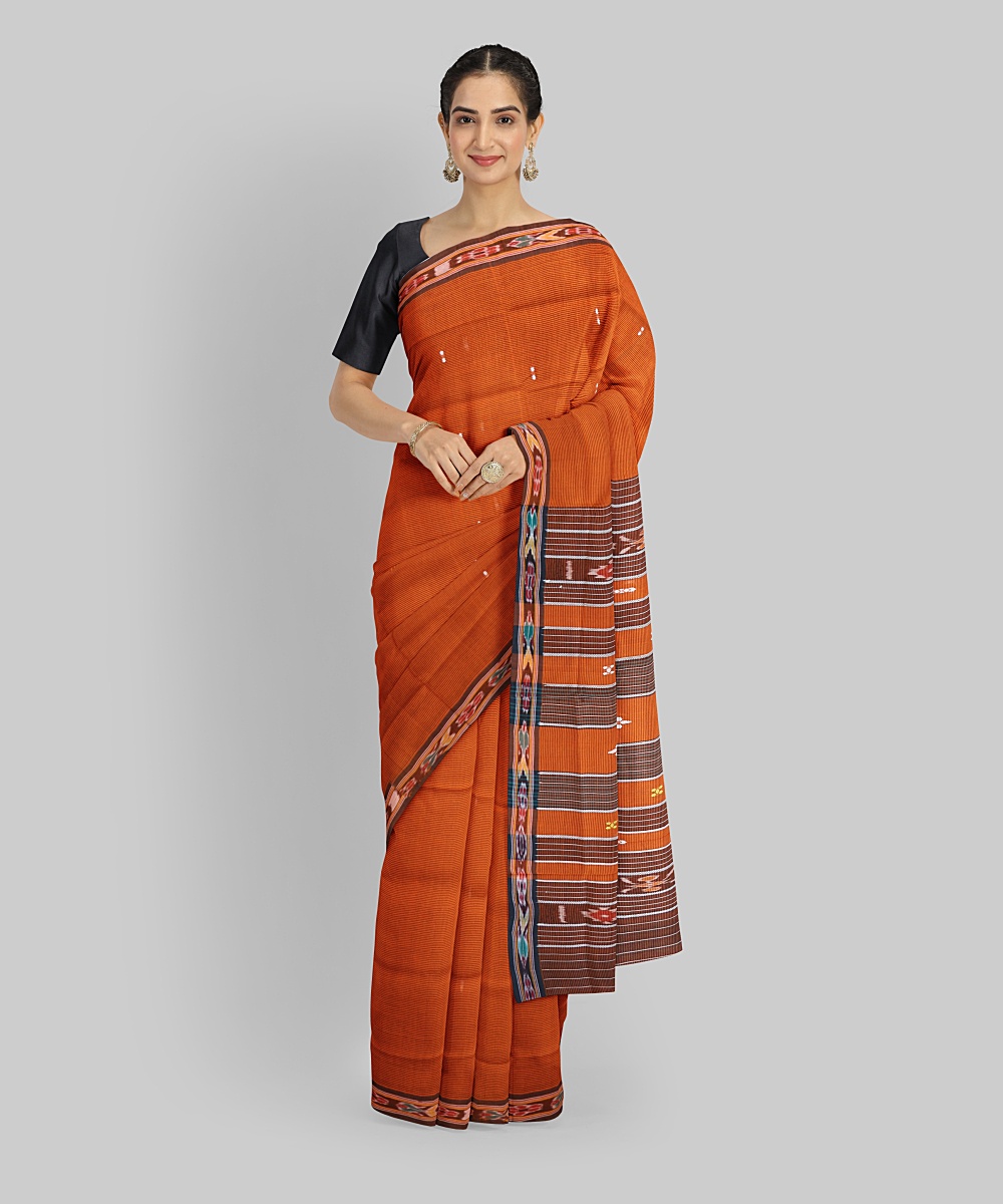 Mustard Coffee Cotton Handloom Berhampuri Saree