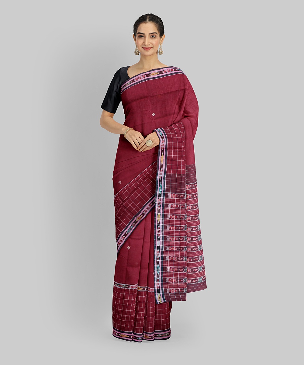 Maroon Coffee Handloom Berhampuri Cotton Saree