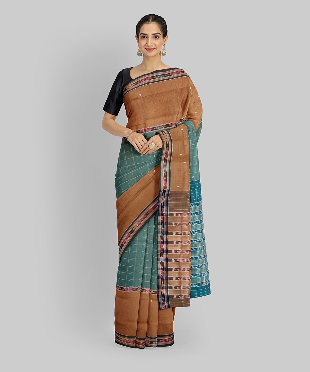 Multicolor Brown Handloom Cotton Berhampuri Saree