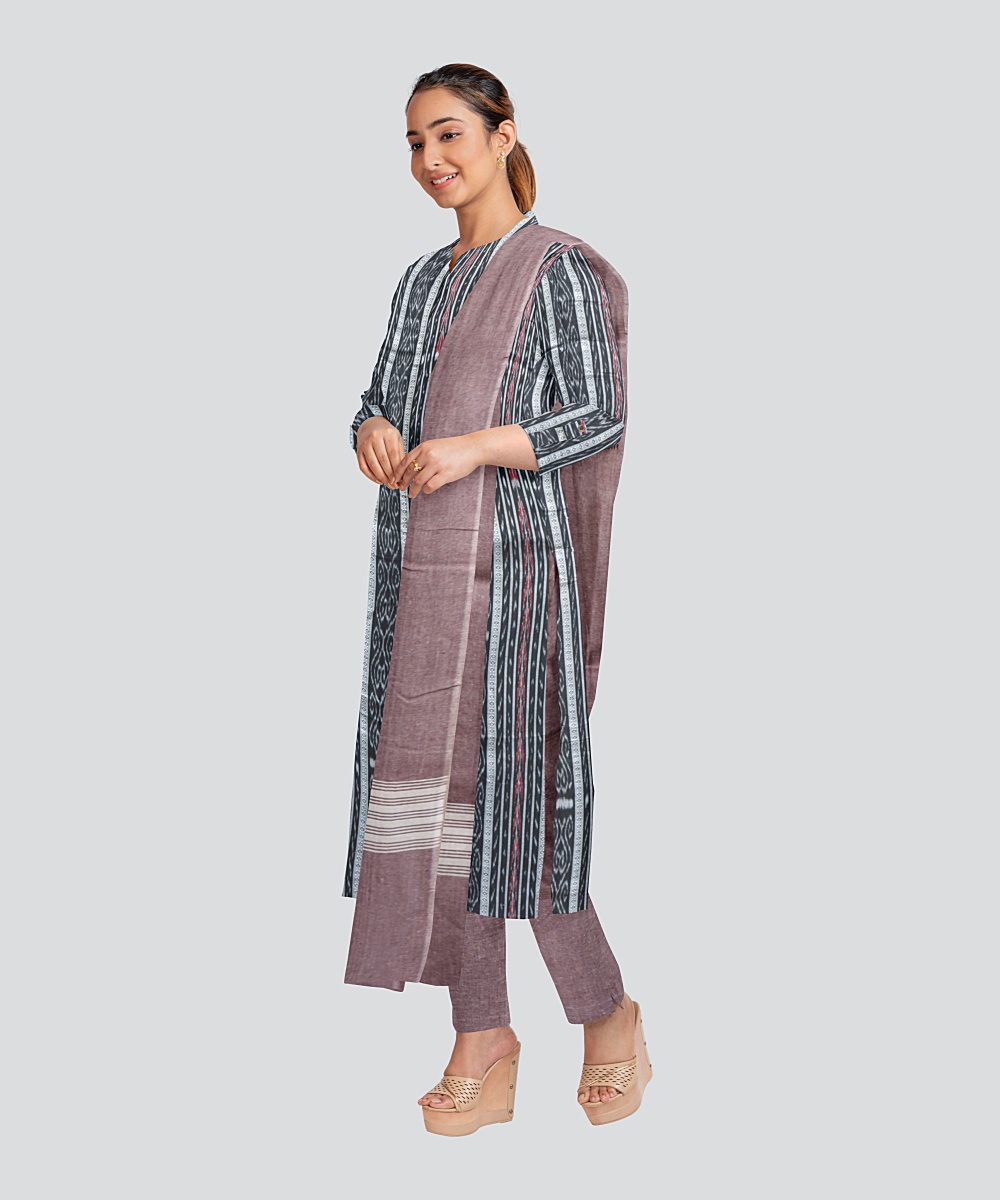 Black Dark Chestnut Handloom Cotton Nuapatna Dress Material
