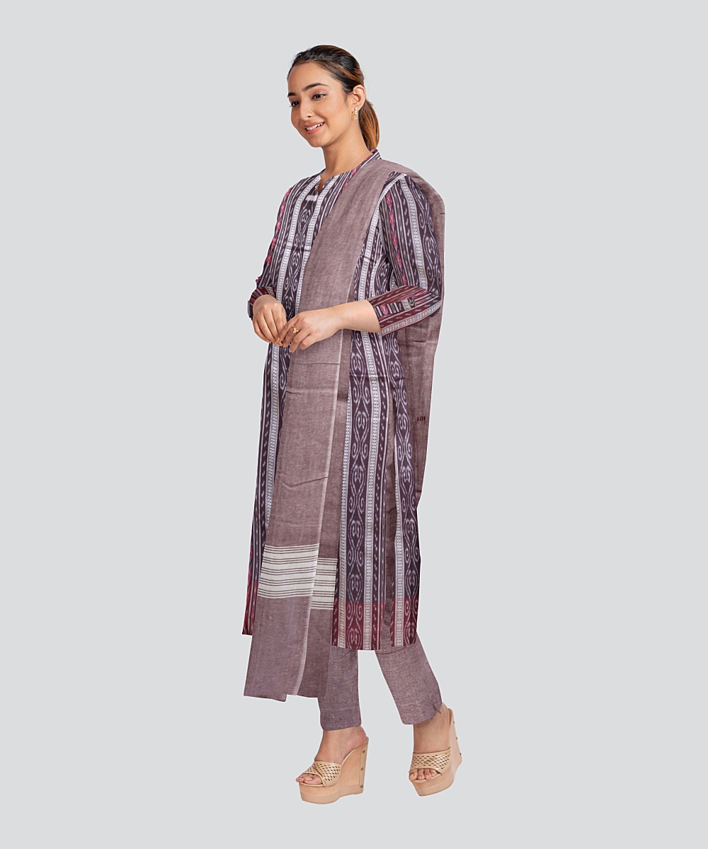Brown Dark Chestnut Handloom Cotton Nuapatna Dress Material