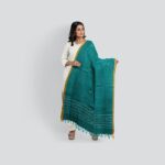 Teal Green Cyber Yellow Handloom Cotton Bomkai Dupatta