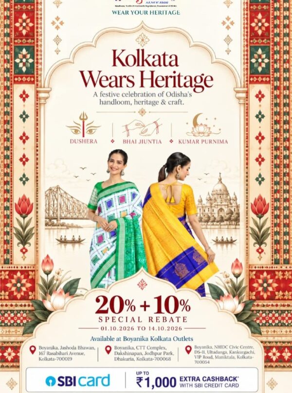 KOLKATA WEARS HERITAGE ✨ This festive season, let Odisha’s timeless handloom heritage become a part…